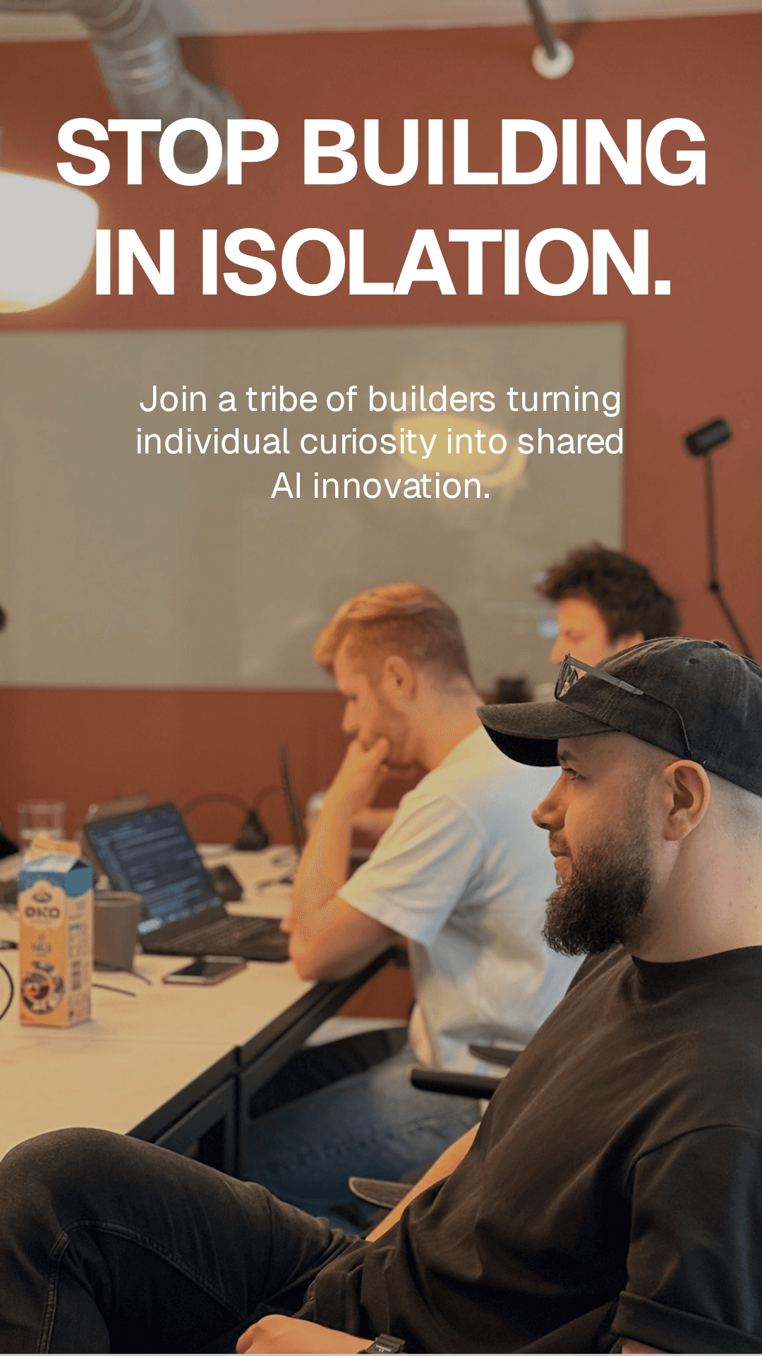 AI Community manifesto poster · Stop building in isolation
