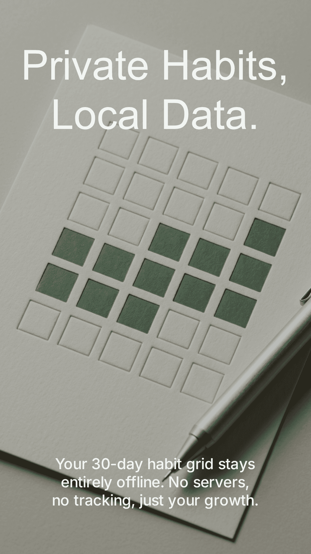 Daily Focus privacy poster · Private habits, local data