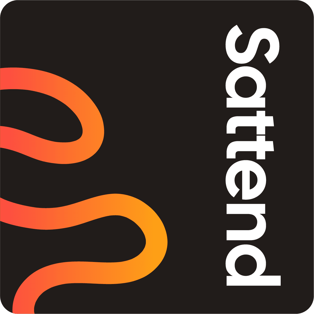 Sattend logo · vertical text with squiggle